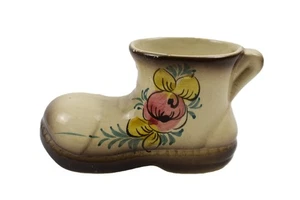 VINTAGE 1950'S HAND-PAINTED W/FLORAL DESIGNS CERAMIC BOOT PLANTER - Picture 1 of 6