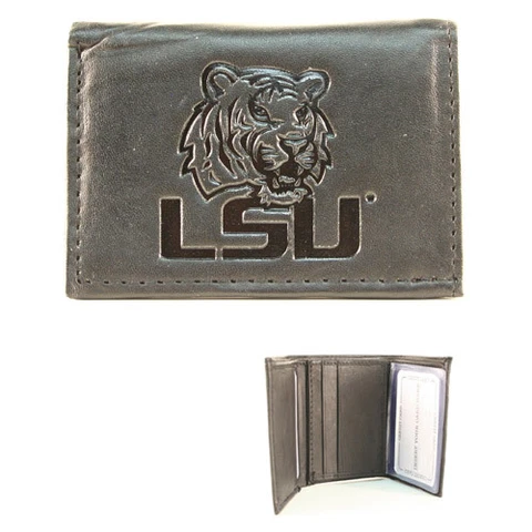 LSU Louisiana Tigers University Black Genuine Leather Wallet College Trifold Cover