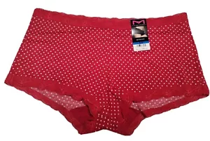 NWT - Size Large (7) MAIDENFORM Red & White Polka Dot Boyshort Hipster Panties - Picture 1 of 3