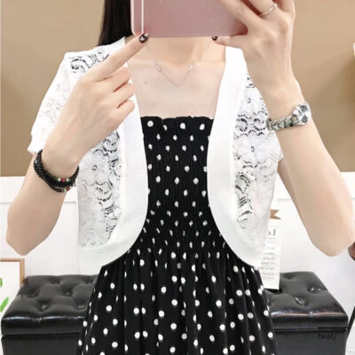 Damen Blumen Spitze Strickjacke Hochzeit Schulterjacke Capelet Bolero Top Schal - Bild 1 von 4