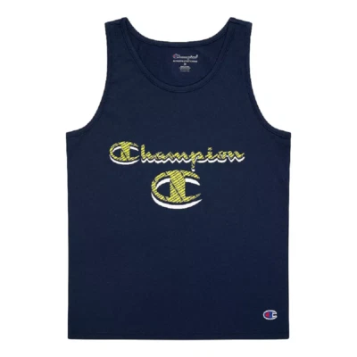 Camiseta sin mangas Champion® Halftone Script talla grande para niños en azul marino Foto 1 de 4