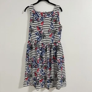 Beige By Eci White Striped Floral Fit and Flare Dress Size M Tea Party A Line - Picture 1 of 8