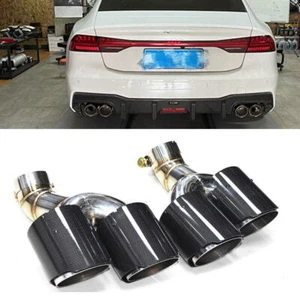1 Pair Black Carbon Fiber Exhaust for Audi A6 A7 C8 Muffler s Exhaust Tips - Picture 1 of 21