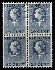 NETHERLANDS SGJ30 1951 20c BLUE BLOCK OF 4 FINE USED - Picture 1 of 1