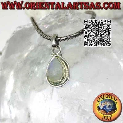 Ciondolo in argento 925‰ pietra di luna arcobaleno naturale a goccia burattata e - Immagine 1 di 4