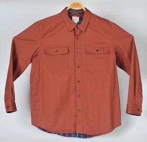LL Bean Long Sleeve Button Front Flannel Lined Canvas Shirt Men's L Reg Brick - Picture 1 of 5