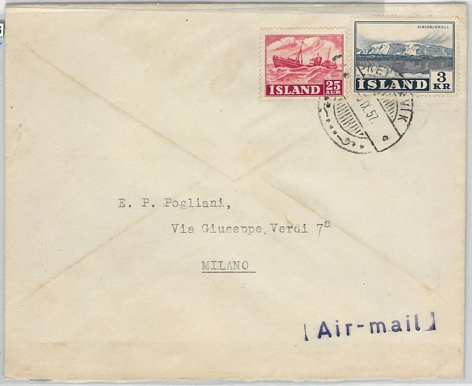 58166 -  ISLAND Iceland - POSTAL HISTORY: COVER to ITALY - 1957 - BOATS - Image 1 of 1
