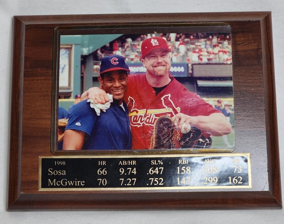 Placa de madera Mark McGwire Sammy Sosa béisbol todo el tiempo jonrón reyes estadísticas Foto 1 de 4