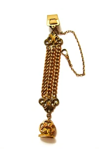 VINTAGE KEY FOB CHAIN ENGRAVED GOLD FILLED WITH PAT.INFO 10'LONG - Picture 1 of 8