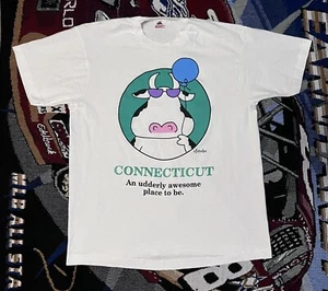 Vintage Connecticut Cow White Shirt XL 90s Single Stitch Boynton Udderly Awesome - Picture 1 of 8