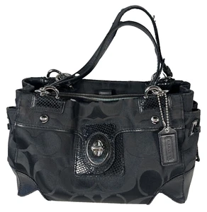 NUEVO BOLSO DE MANO COACH PEYTON FIRMA SATÉN LLEVAR TODO A1069-14507 Negro en Caja - Imagen 1 de 16