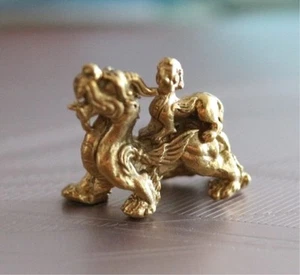 1 pieza Feng Shui latón Pi Yao / Pi Xiu artesanía fortuna riqueza con niños - Imagen 1 de 7