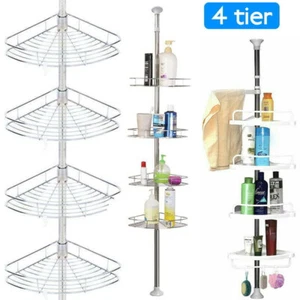 4 Tier Telescopic Bathroom Wall Corner Shelf Rack Shower Caddy Storage Organizer - Picture 1 of 32