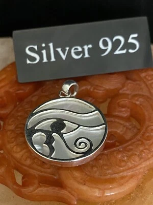 Silver And Mother Of Pearl ,,  Eye Pendant   And Fine Silver Chain - Image 1 of 4