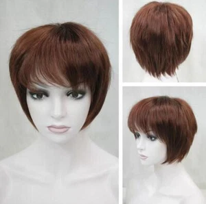 Women Wig Short Wigs Straight Mixed Brown Red Wig Hair Wig+Wig Cap - Picture 1 of 4