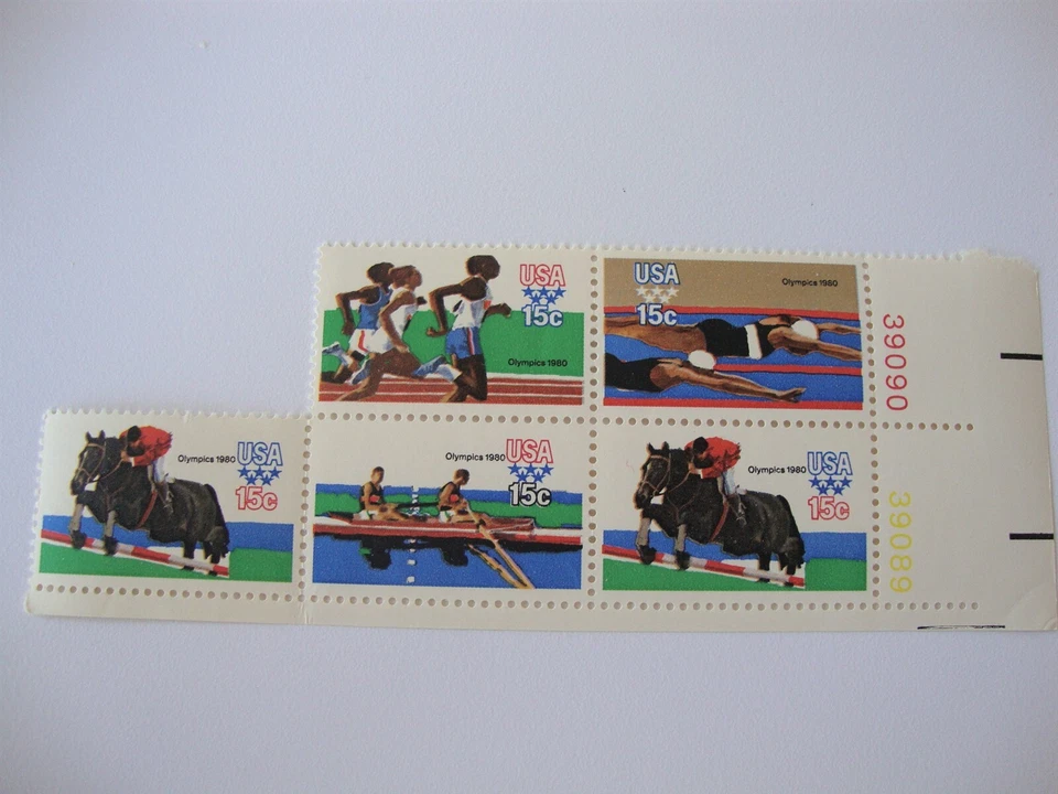 Vintage US POSTAGE 15 cent stamp PLATE BLOCK Summer Olympics Events MNH - Image 1 of 1