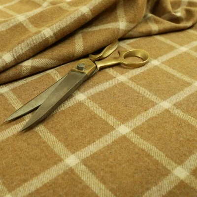 Brown Colour Tartan Checked Pattern Wool Material Furnishing Quality New Fabric - Image 1 of 4