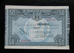 19 - SPAIN-BILBAO BANKNOTE 50 PESETAS 1937 "Civil War" XF - Picture 1 of 2