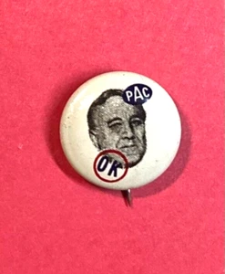 Franklin D. Roosevelt 1944 para presidente CIO Comité de Acción Política Pinback - Imagen 1 de 2