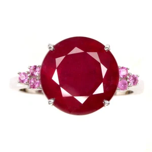925 Sterling Silver Ring Round Ruby 12mm Pink Sapphire Gemstone Jewelry - Picture 1 of 11