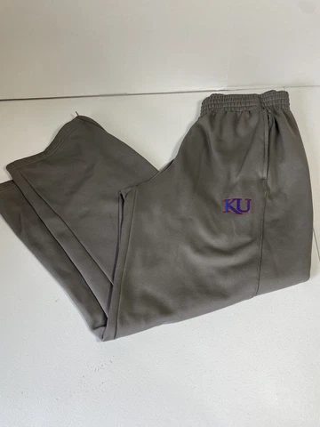 Kansas Jayhawks Joggers Mens Medium Gray Adidas Sweatpants KU NCAA Cover