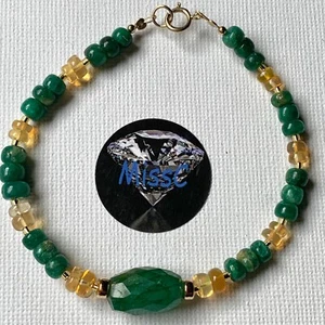 BRACCIALE ORO 9 CT SMERALDO E OPALE DI FUOCO, PIETRE NATURALI, TIMBRATO 375 FATTO A MANO - Foto 1 di 7