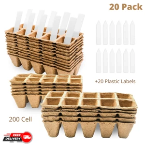 20 Pack Seed Starting Trays Peat Pots for Seedlings Seed Starter Tray 200 Cells - Picture 1 of 7