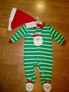 CARTER'S~GREEN STRIPE SANTA OUTFIT~CHRISTMAS SUIT~SLEEPER W/ HAT~NB~3M~9M~NWT - Picture 1 of 4