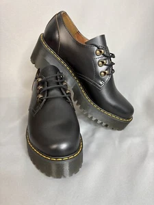 Dr. Martens Doc Sz 10 Leona Lo Vintage Leather Black Platform Oxford Shoes - Picture 1 of 14