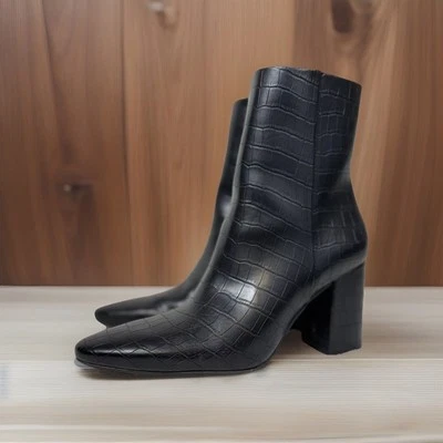 Botas de tornozelo femininas tamanho 8 H&M couro crocodilo em relevo sapatos elegantes - Imagem 1 de 4