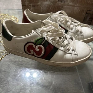 GUCCI Unisex White Ace Shoes GG Apple Calf-skin Leather Trainers Size 36.5 - Picture 1 of 9