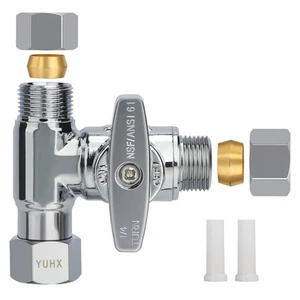 Brass Angle Stop Add-A-Tee Valve3/8 x 3/8 x 3/8 Compression Water Splitter - Picture 1 of 8