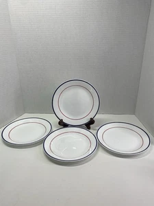 Corelle Plymouth Salad Plates 7” USA Blue Red Lines Set Of 4 Patriotic - Picture 1 of 12