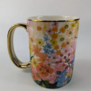 Anthropology Coffee Tea Mug Rifle Paper Co. Floral Marguerite Porcelain Cup Gold - Picture 1 of 14
