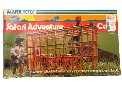 Marc Toys Safari Adventure 14 英寸老虎笼带轮子。 全新原装盒 1975 — 第 1/4 张图片