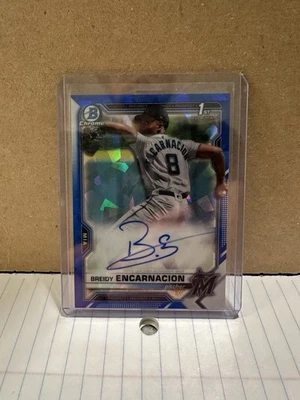 Breidy Encarnacion 2021 1st Bowman Chrome Prospects Sapphire Auto #BSPA-BE - BAP - Image 1 of 2
