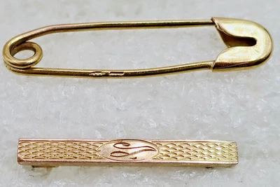 2 Vintage Art Deco Yellow Gold Acid Tested Pins 10K Lingerie Bar & 14K Safety - Image 1 of 4
