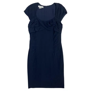 Kay Unger New York Dress Womens 10 Navy Ruched Cap Sleeve Sheath Cocktail Party - Picture 1 of 7