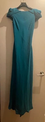 ABS Allen Scwartz бирюзовый официальный платье w розетки плечи, открытая спина, маленький поезд  - Изображение 1 из 4