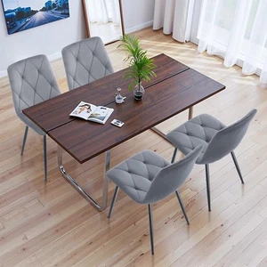 4er Esszimmerstühle Wohnzimmerstuhl Küchenstuhl Design Lounge Stuhl Samt Grau - Bild 1 von 18