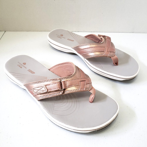 Sandali donna Clarks tanga taglia 8M oro rosa Cloudsteppers brezza mare infradito