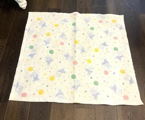 Vintage Leuchtfeuer weiß blau Bären Luftballons Satinborte Babydecke 43x41 WPL1675 USA - Bild 1 von 7