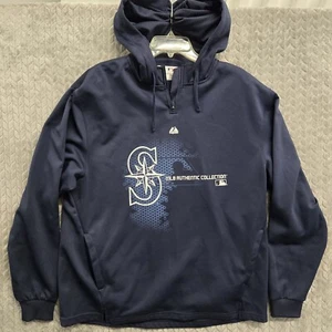 Majestic Seattle Mariners Hoodie Mens XL Blue MLB Baseball Authentic Dugout Gym - Picture 1 of 9