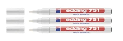 3 x Edding 751 Lackmarker Lackmalstift Lackstift 1-2 mm weiß