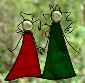 CHILDREN HOLDING HANDS Original Handmade Suncatcher AUSTRALIAN STAINED GLASS ART - Foto 1 di 24
