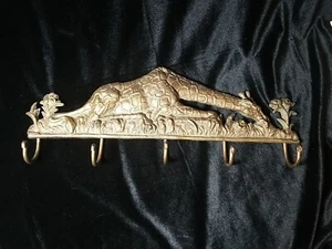 Sturdy Solid Brass Giraffe Shaped Coat Rack Wall Mounts Are 16" On Center - Picture 1 of 4