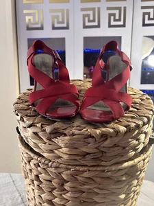 Women’s Pre-owned Red shoes size 10 wedge Elastic Sling - Picture 1 of 4