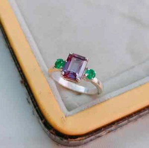 Alejandrita Preciosas Anillo 14K Oro Blanco Macizo Joyería Para Bodas De Objeto - Imagen 1 de 11