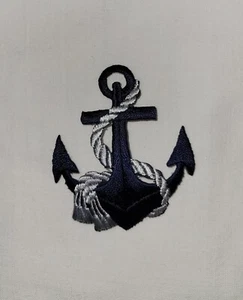 Navy Blue Anchor with White Rope Iron On Embroidered Applique Patch Nautical - Picture 1 of 2