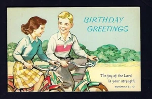 Principios de 1900 C.R.G. Postal de cumpleaños, bicicleta para niños y niñas - Imagen 1 de 2